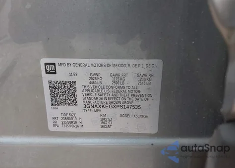 2023 Chevrolet Equinox Fwd Lt z USA, uszkodzony, nr VIN 3GNAXKEGXPS147535